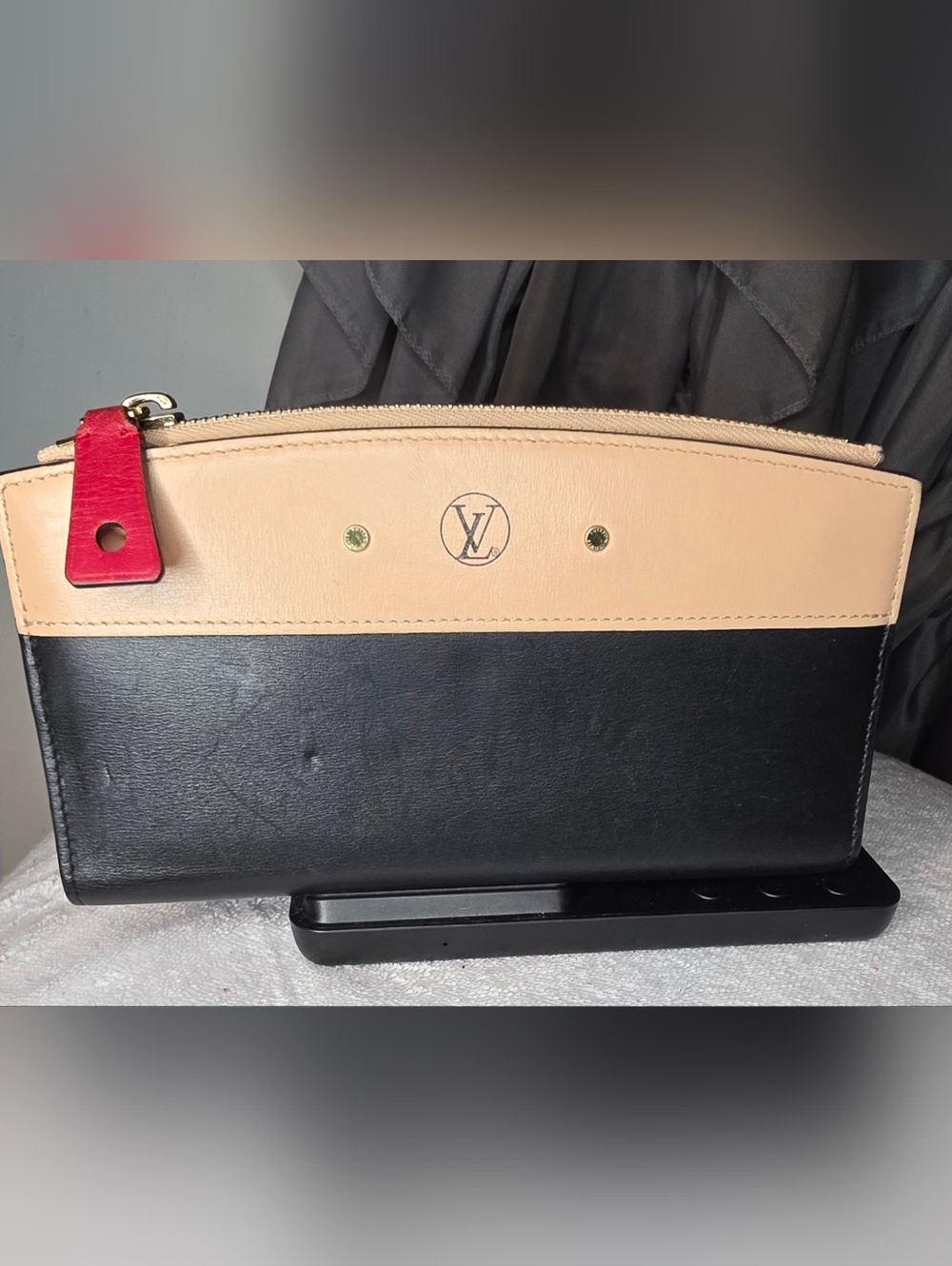 Authentic Louis Vuitton City Steamer Wallet - YM Initials Black, Cream & Red